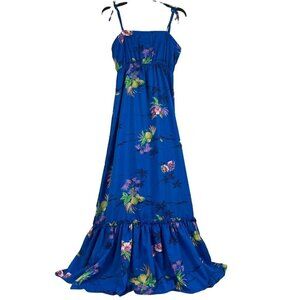 Hilo Hattie Womens Maxi Hawaiian Dress Vintage Blue Floral Tie Straps Small